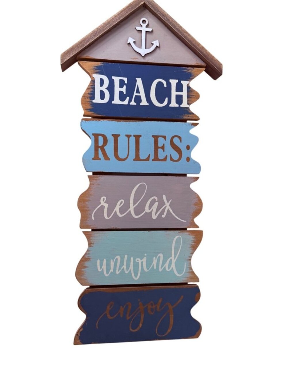 Rustic Wooden Beach Rules Hanging Sign Decor Coastal Nautical Anchor